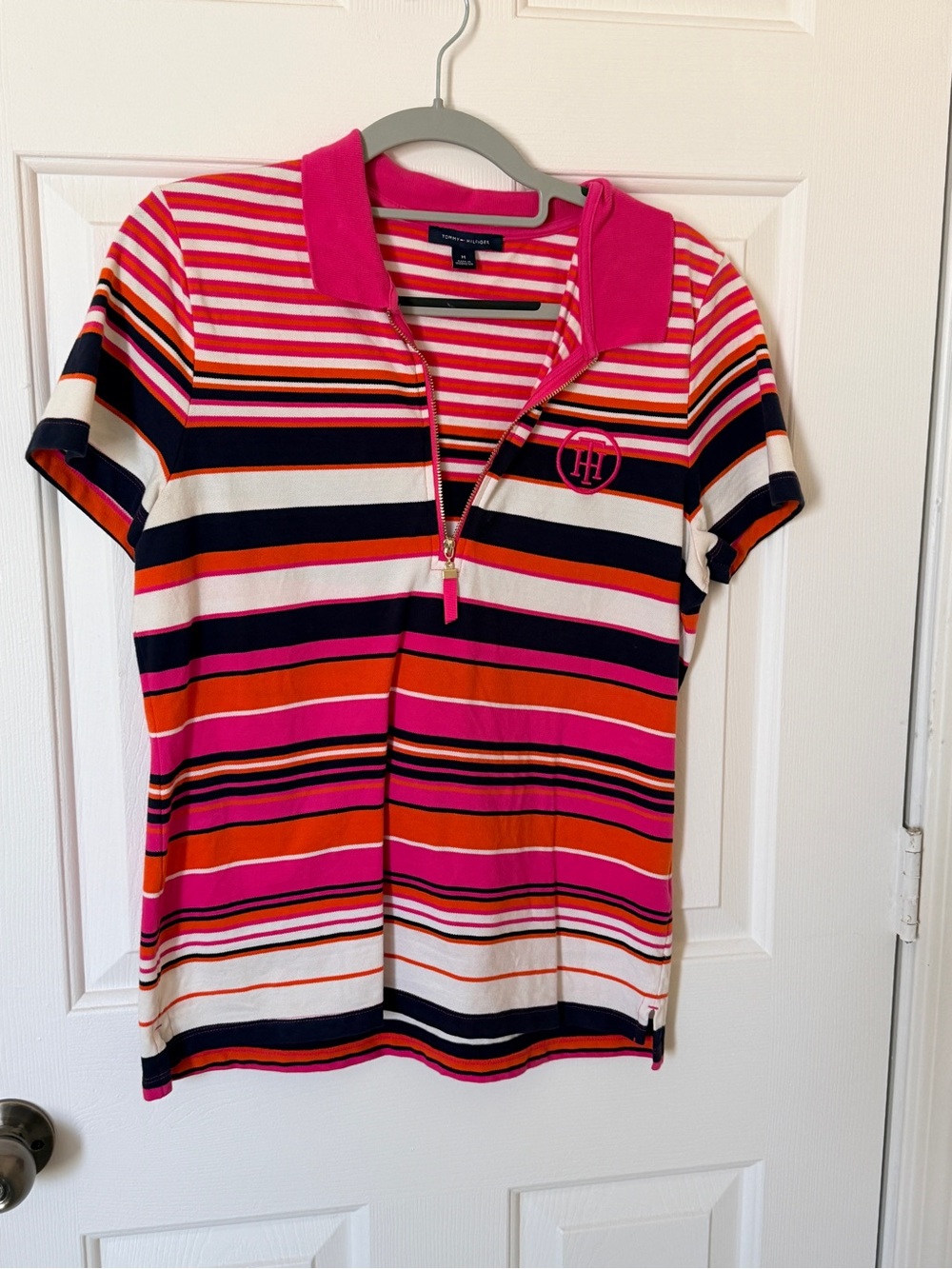 Tommy Hilfiger Pink, Orange & Navy Striped Polo